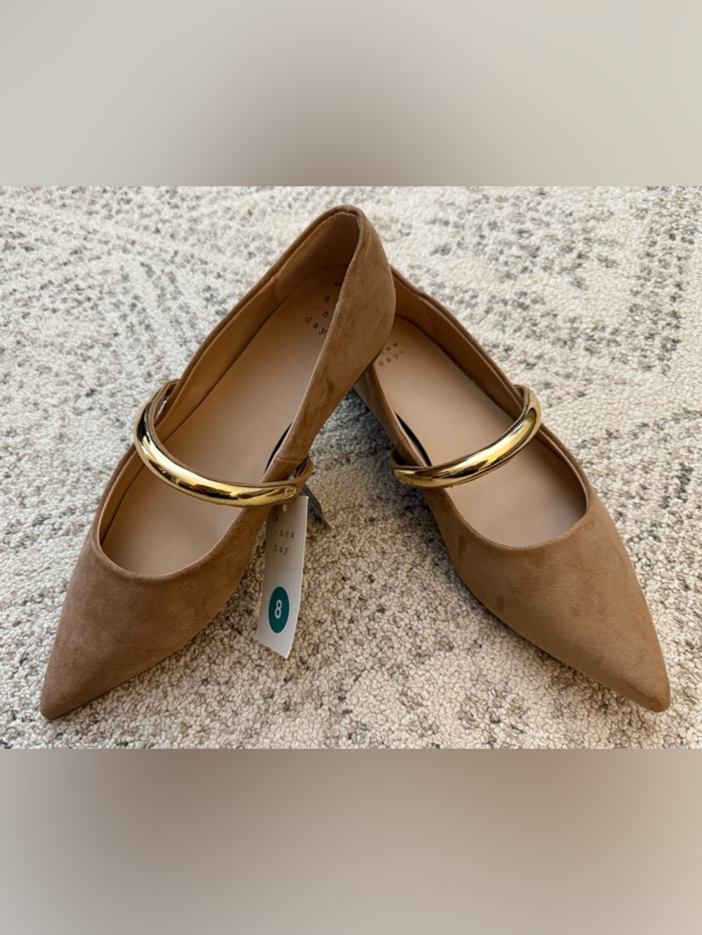 NWT A New Day Cassidee Metal Mary Jane Flat Pointed Toe Taupe  Memory Foam Sz 8